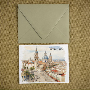 Elegant Lima Peru Watercolor Panorama View Postcard