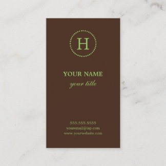 Elegant Lime & Brown Monogram Business Cards