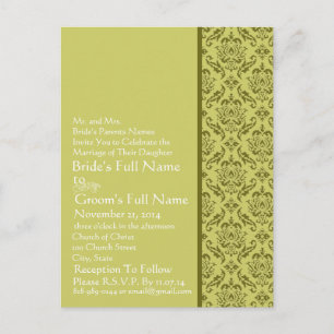 Elegant Lime Damask Wedding Invitation Postcard