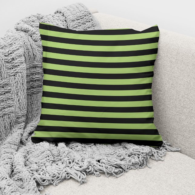 Elegant Lime Green Black Striped Pattern Cushion (Creator Uploaded)