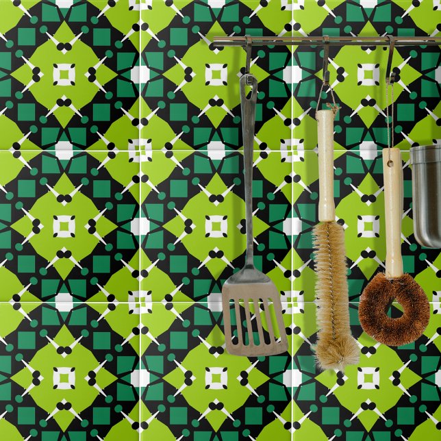 Elegant Lime Green Black & White Geometric Pattern Ceramic Tile (Creator Uploaded)