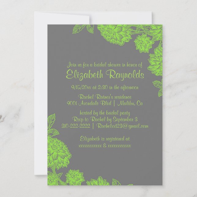 Elegant Lime Green Bridal Shower Invitations (Front)