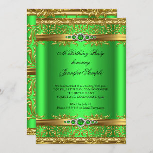 Elegant Lime Green Gold Damask Diamond Birthday Invitation
