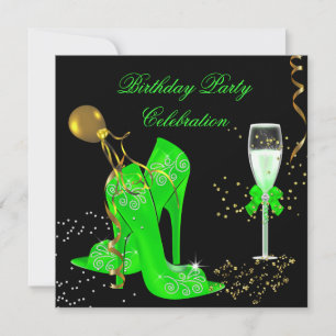 Elegant Lime Green Gold Glitter Birthday Party Invitation