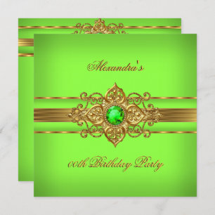 Elegant Lime Green Jewel Gold Birthday Party Invitation
