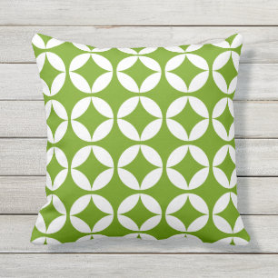 Elegant lime green, white geometric pattern outdoor cushion