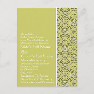 Elegant Lime & White Damask Wedding Invitation Postcard