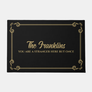 Elegant Line and Scroll Frame Family Name  Doormat