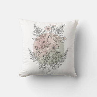 Elegant Line Art Blush Pink Wild Rose Floral Cushion