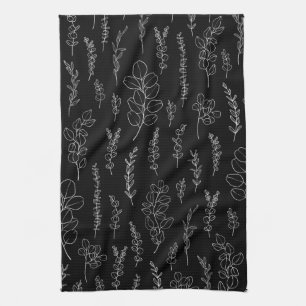 Elegant Line Art Eucalyptus Pattern   Tea Towel