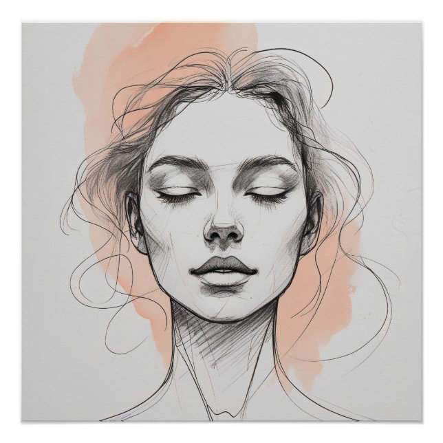 Elegant Line Art Female Portrait Poster – Soft Pea (Front)