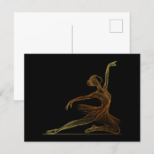 Elegant Line Art of Ballet Dancer in Graceful Pose Postcard