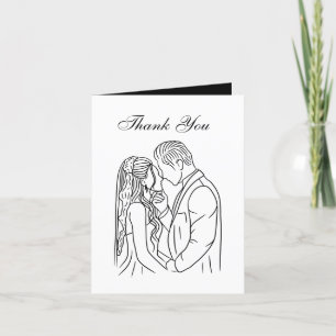 elegant line drawing Bride Groom  Thank You Card