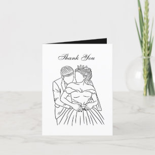 elegant line drawing Bride Groom Thank You Card