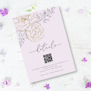 Elegant Line Floral Lilac Gold Wedding Details Enclosure Card