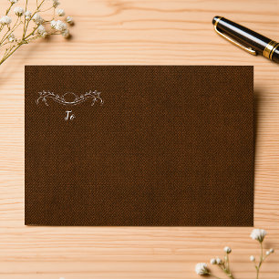 Elegant Line Floral Linen Espresso Brown Wedding Envelope