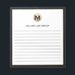 Elegant Lined Notepad<br><div class="desc">Elevate your note-taking experience with this Elegant Lined Notepad. This stylish notepad features a refined monogram initial logo at the top, showcasing your initial in a brushed gold design with customisable text below. The lined pages offer a perfect canvas for jotting down thoughts, ideas, and important notes. Experience the combination...</div>