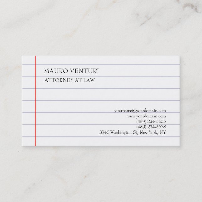 Elegant Lined Paper Plain Professional Minimalist Business Card (Front)