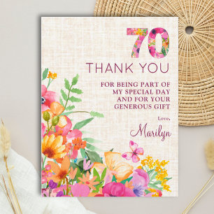 Elegant Linen 70th Birthday Thank You Postcard