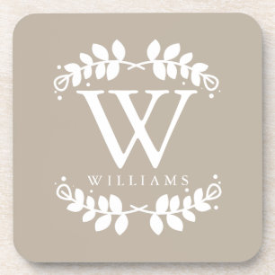 Elegant Linen Beige Monogram Coaster