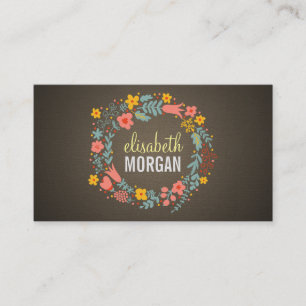 Elegant Linen Burlap Floral Wreath Business Card