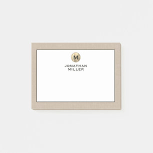 Elegant Linen Gold Monogram Post-it Notes
