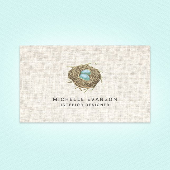 Elegant Linen Look Bird Nest Professional Business Card (Creator Uploaded)