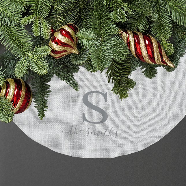 Elegant Linen Style Family Monogram Christmas Brushed Polyester Tree Skirt (Elegant Linen Style Family Monogram Christmas Brushed Polyester Tree Skirt
)