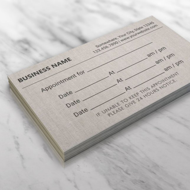 Elegant Linen Texture Appointment Reminder Card (Creator Uploaded)