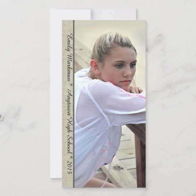 Elegant Linen Trim Vertical Photo Graduation Announcement (Front)