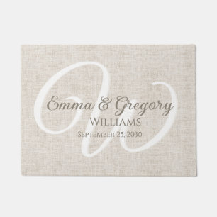 Elegant Linen White Monogram Doormat