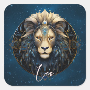 Elegant Lion Cosmic Zodiac Symbol Black Gold Leo Square Sticker
