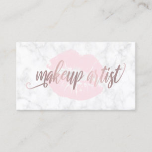 Elegant lips white marble rose gold makeup artist business card