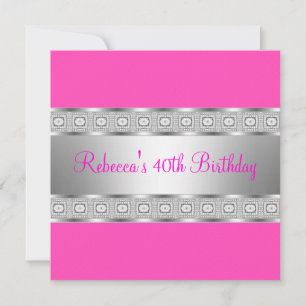 Elegant Lipstick Pink Silver Jewel 40th Birthday Invitation