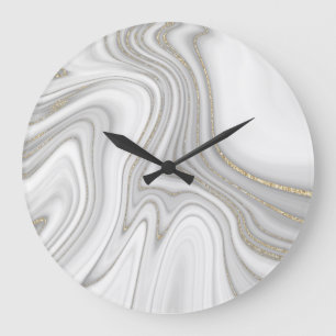 Elegant liquid gold glitter marble pattern large clock