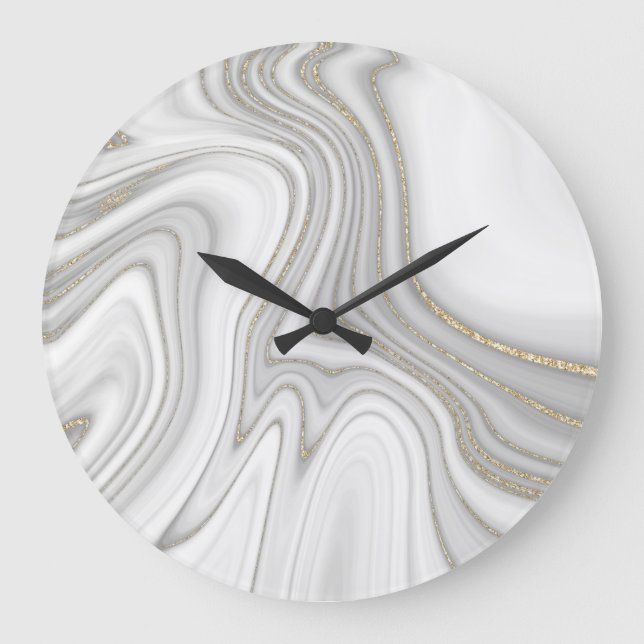 Elegant liquid gold glitter marble pattern large clock (Front)