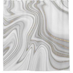 Elegant liquid gold glitter marble pattern shower curtain