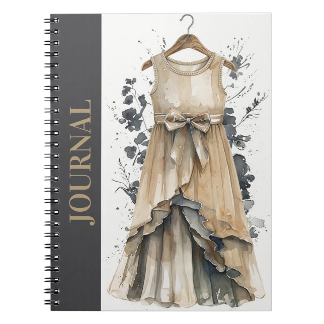 Elegant Little Black Dress (LBD) Beige Recipe Notebook (Front)