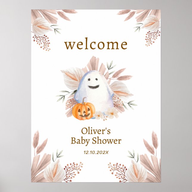 Elegant Little Boo Boho Ghost Baby Shower Welcome Poster (Front)