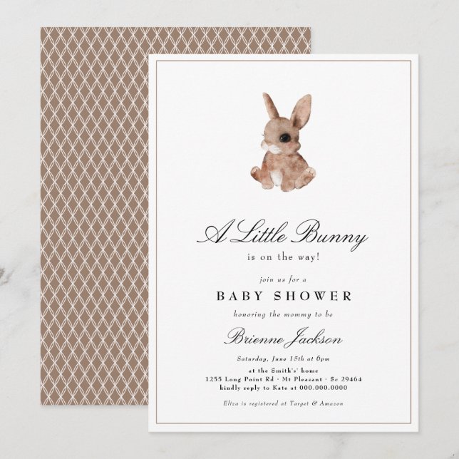 Elegant Little Bunny Gender Neutral Baby Shower  Invitation (Front/Back)