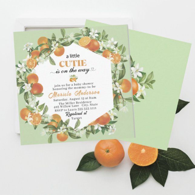 Elegant Little Cutie Citrus Orange Watercolor  Bab Invitation (Creator Uploaded)