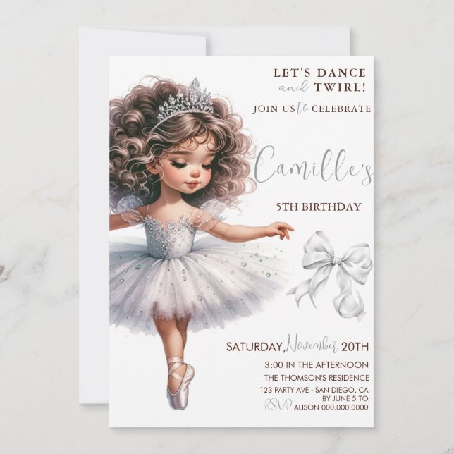 Elegant Little Girl Ballerina birthday Invitation (Front)
