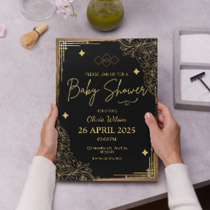 Elegant Little King’s Gold & Black Baby Shower Invitation