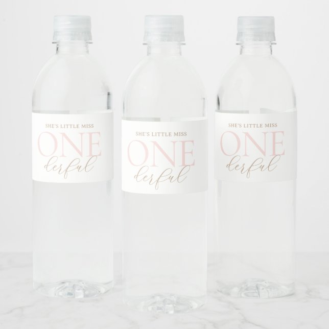 Elegant Little Miss Onederful 1st Birthday Water Bottle Label (Bottles)