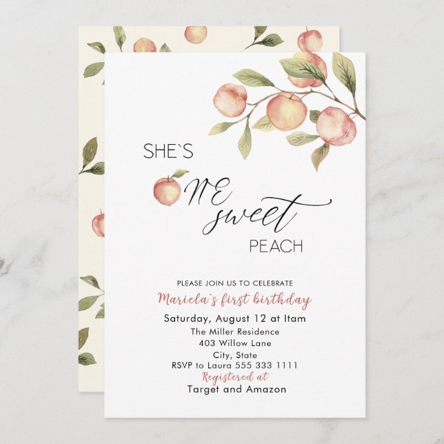 Elegant Little Peach Watercolor  Baby Shower Invitation (Front/Back)