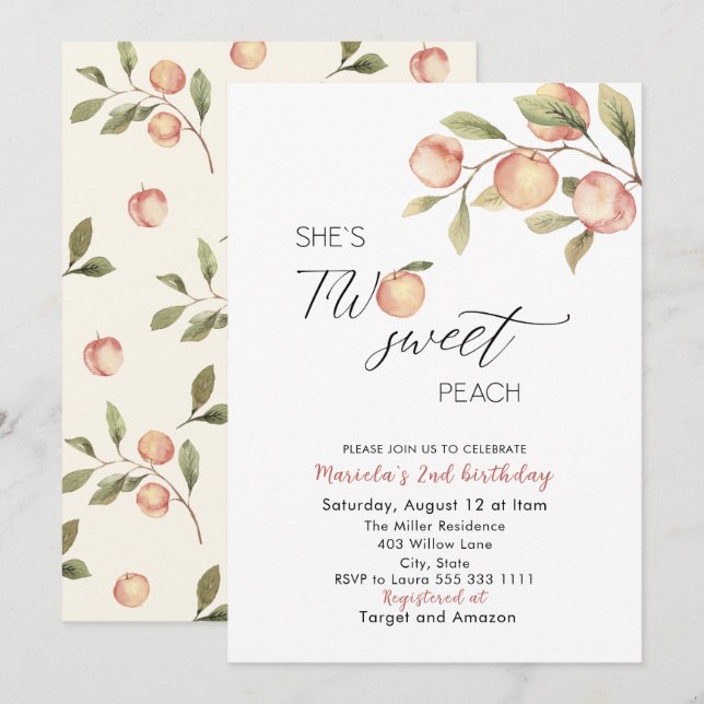 Elegant Little Peach Watercolor  Baby Shower Invitation (Front/Back)