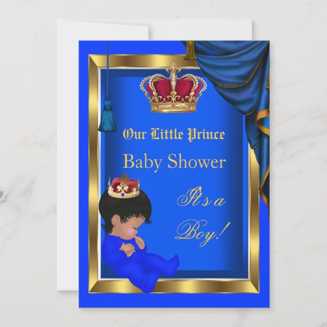 Elegant Little Prince Baby Shower Boy Blue 2 Invitation (Front)