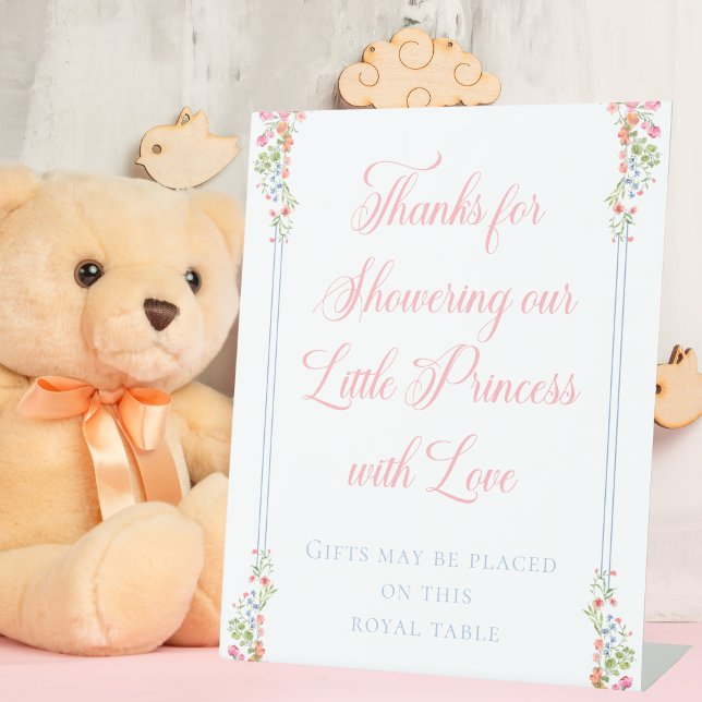 Elegant Little Princess Bear Baby Shower Gift Pedestal Sign (Creator Uploaded)