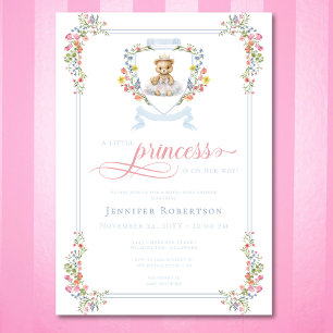 Elegant Little Princess Bear Royal Baby Shower Invitation