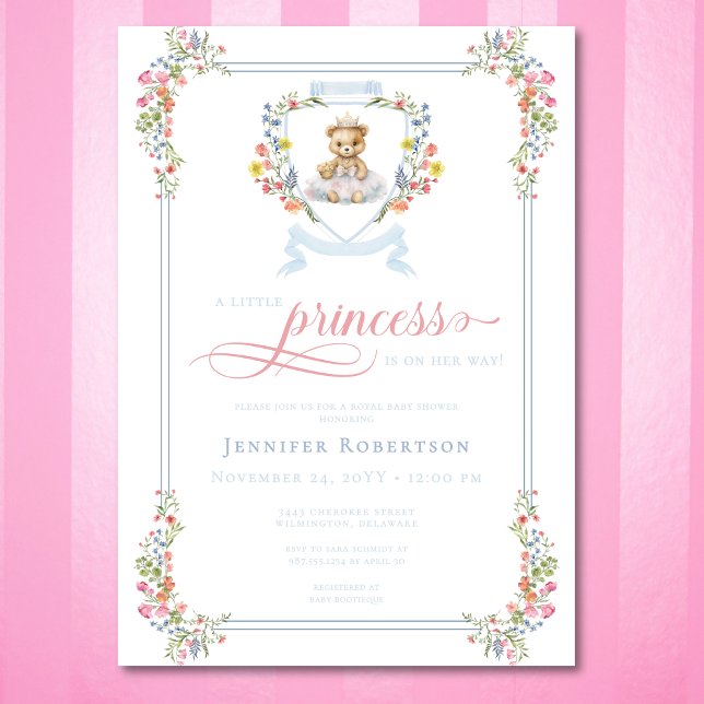 Elegant Little Princess Bear Royal Baby Shower Invitation (Creator Uploaded)